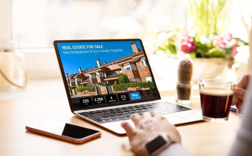 Real estate for sale digital marketing with property images and data.